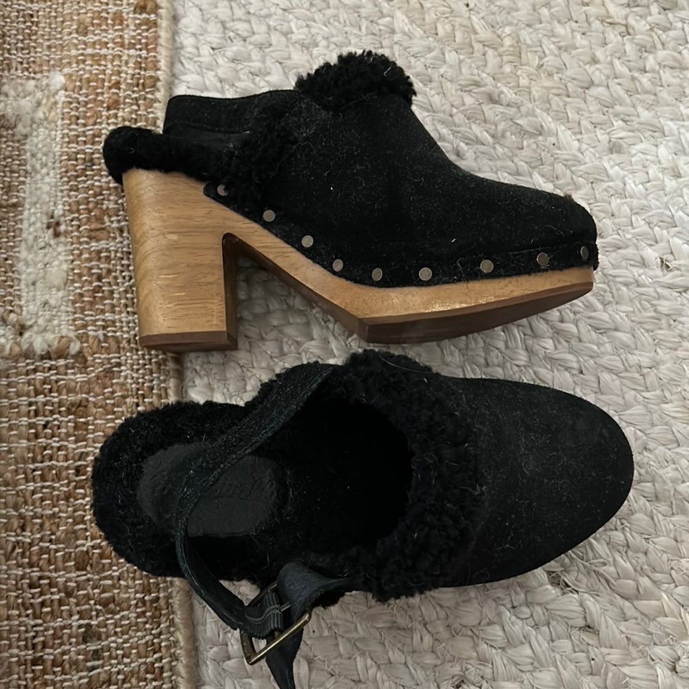 Madewell suede/shearling Wooden Heeled Clog, size 7